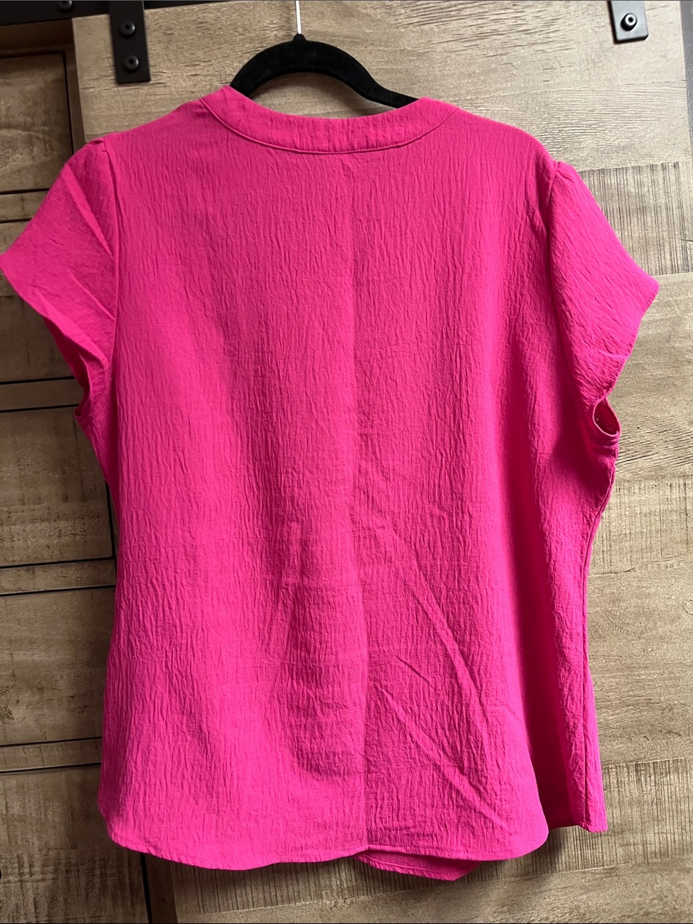 Women’s Pink Short Sleeve Textured Henley Top - Picture 2 of 2